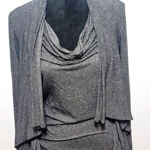 Etcetera Gray Metallic Shimmering Open Cardigan w/ Attached Cami Sz XS. #814